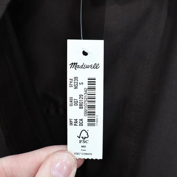 NWT Madewell Y-Neck Button Up Sateen Relaxed Shirtdress Dark Carob Brown Small - Picture 9 of 9